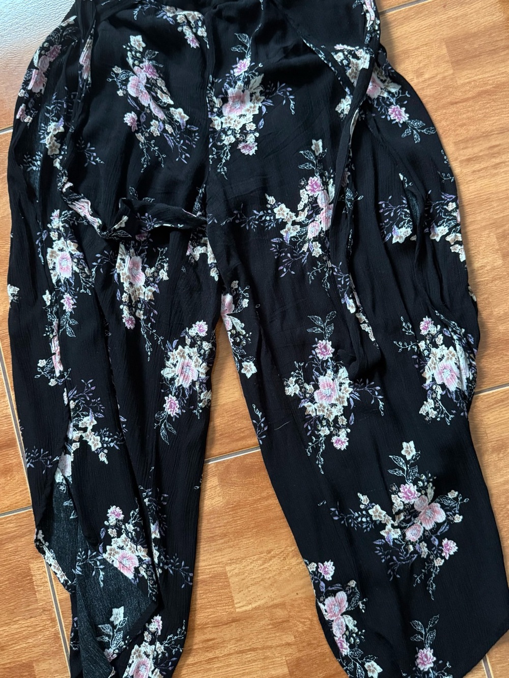 American Rag Black Floral Wide-Leg Jumpsuit with Pink & Cream Blooms